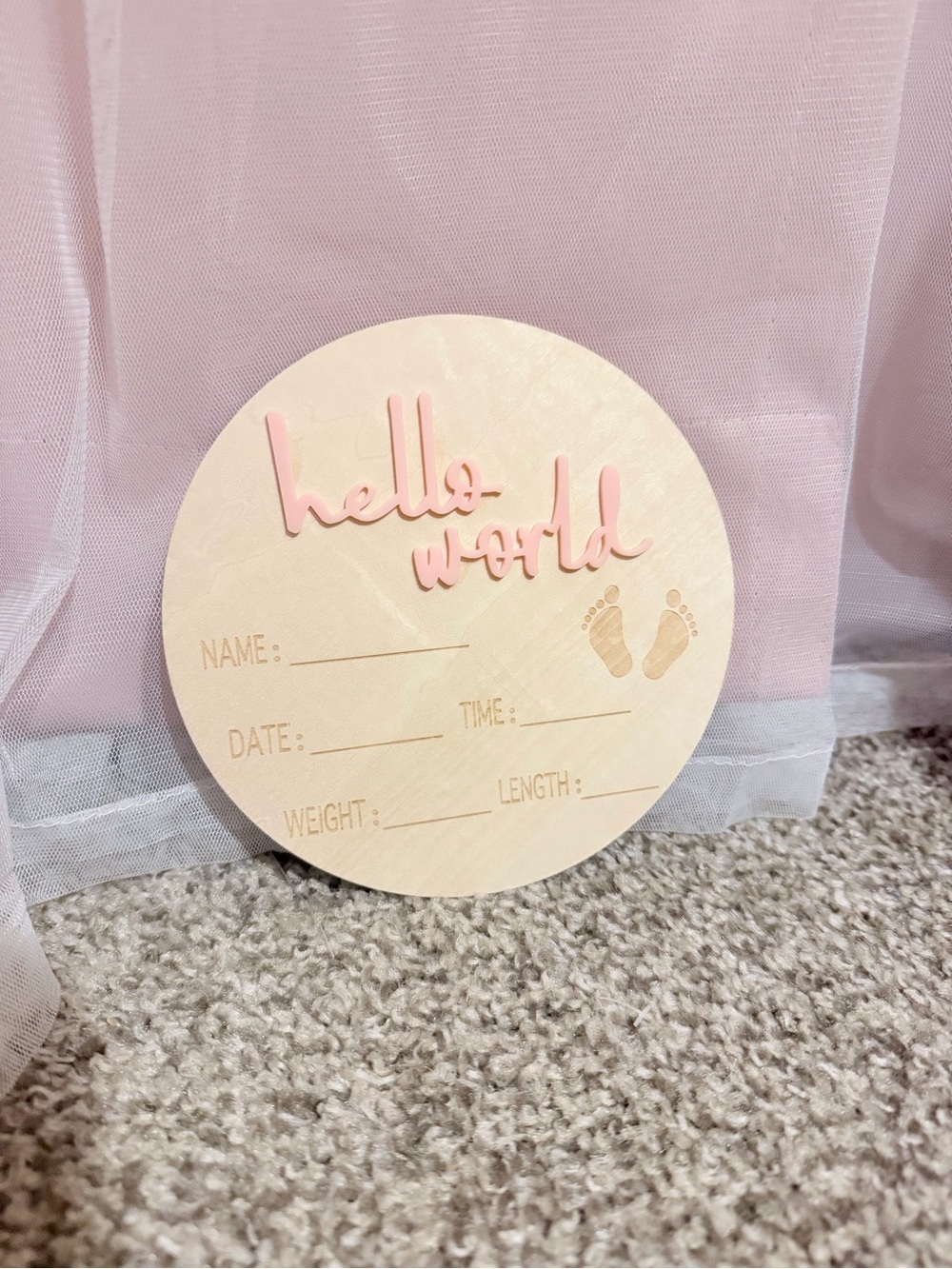 Hello World Pink Newborn Announcement Plaque